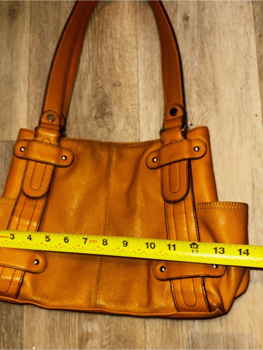Tignanello Perfect 10 Mustard Yellow Pebbled Leather Studded Shoulder Bag Hobo - Picture 13 of 16